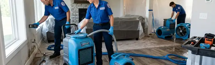 Water damage restoration team in Lowell, MA providing emergency cleanup and drying services